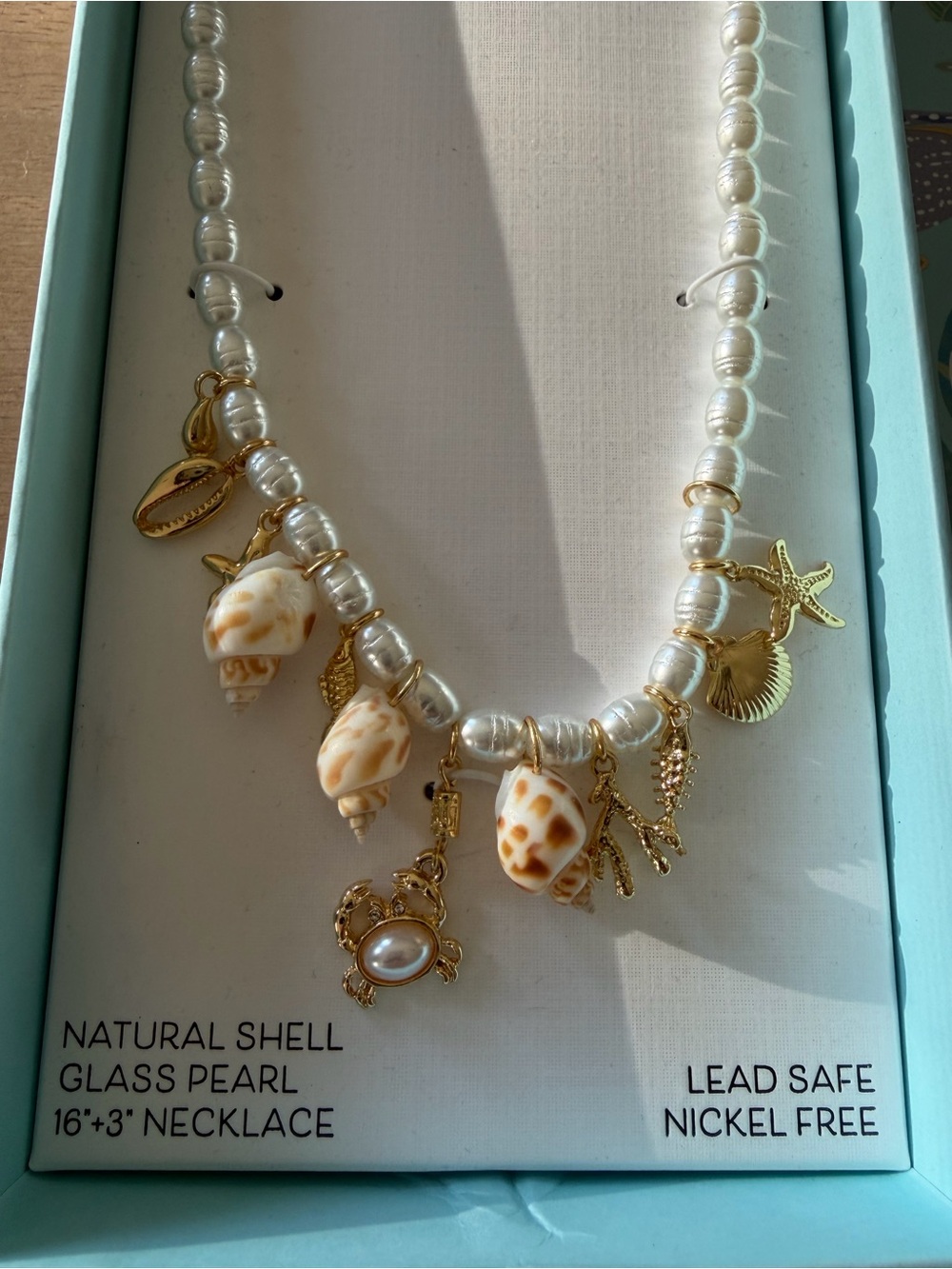 Piper·k Pearl Shell Charm Necklace in White and Gold - Picture 7 of 13